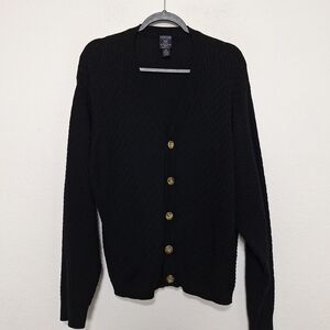 Focus Men's Golf Black Preppy Old Money Button Front Knit Cardigan Sweater- XL
